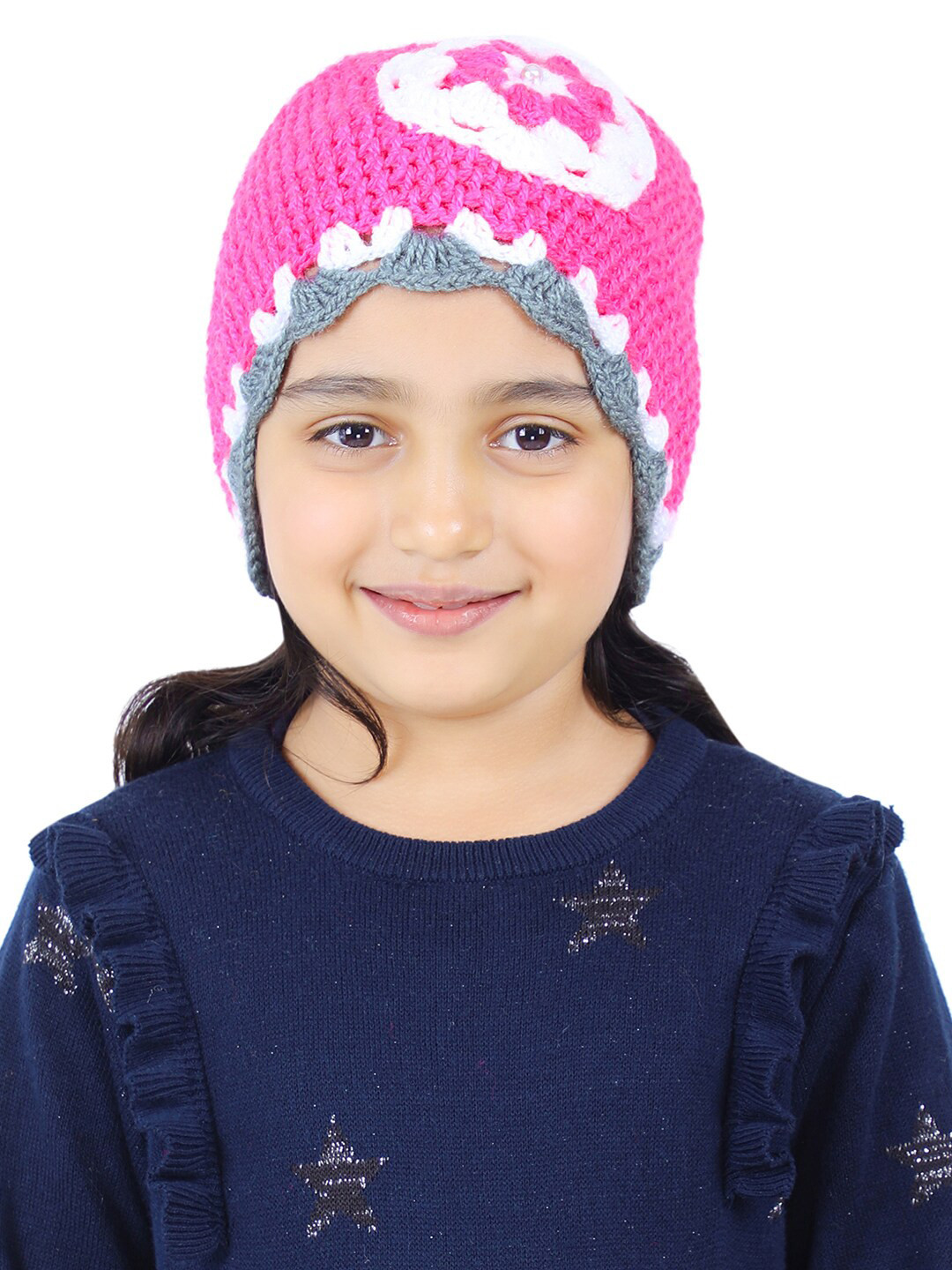 Bharatasya Girls Pink & Grey Beanie