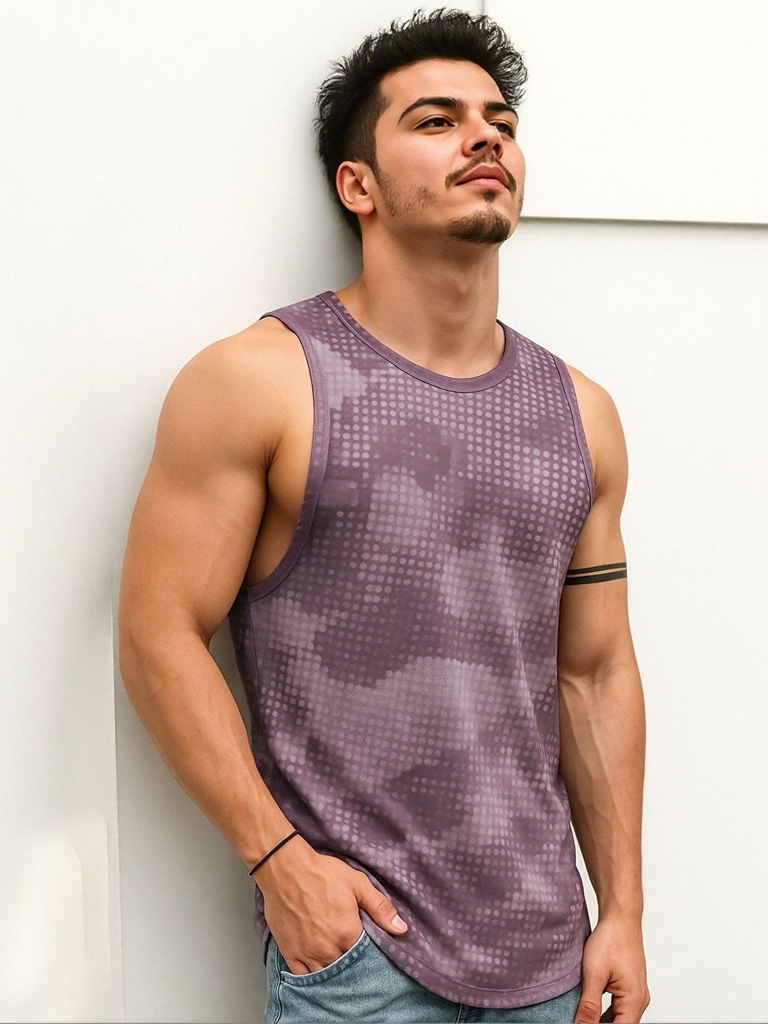 JUMPCUTS Printed Round Neck Gym Vest