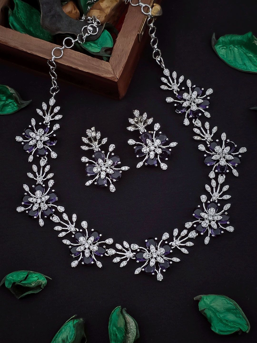 Talish Silver Plated & Flower Designed Jewellery Set