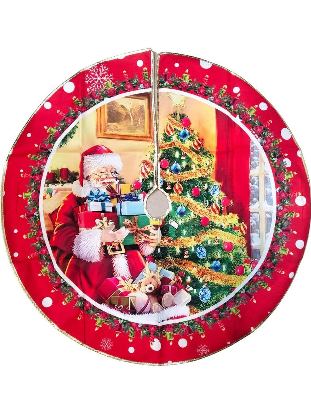 CraftVatika Red & Green Printed  Christmas Tree Skirt