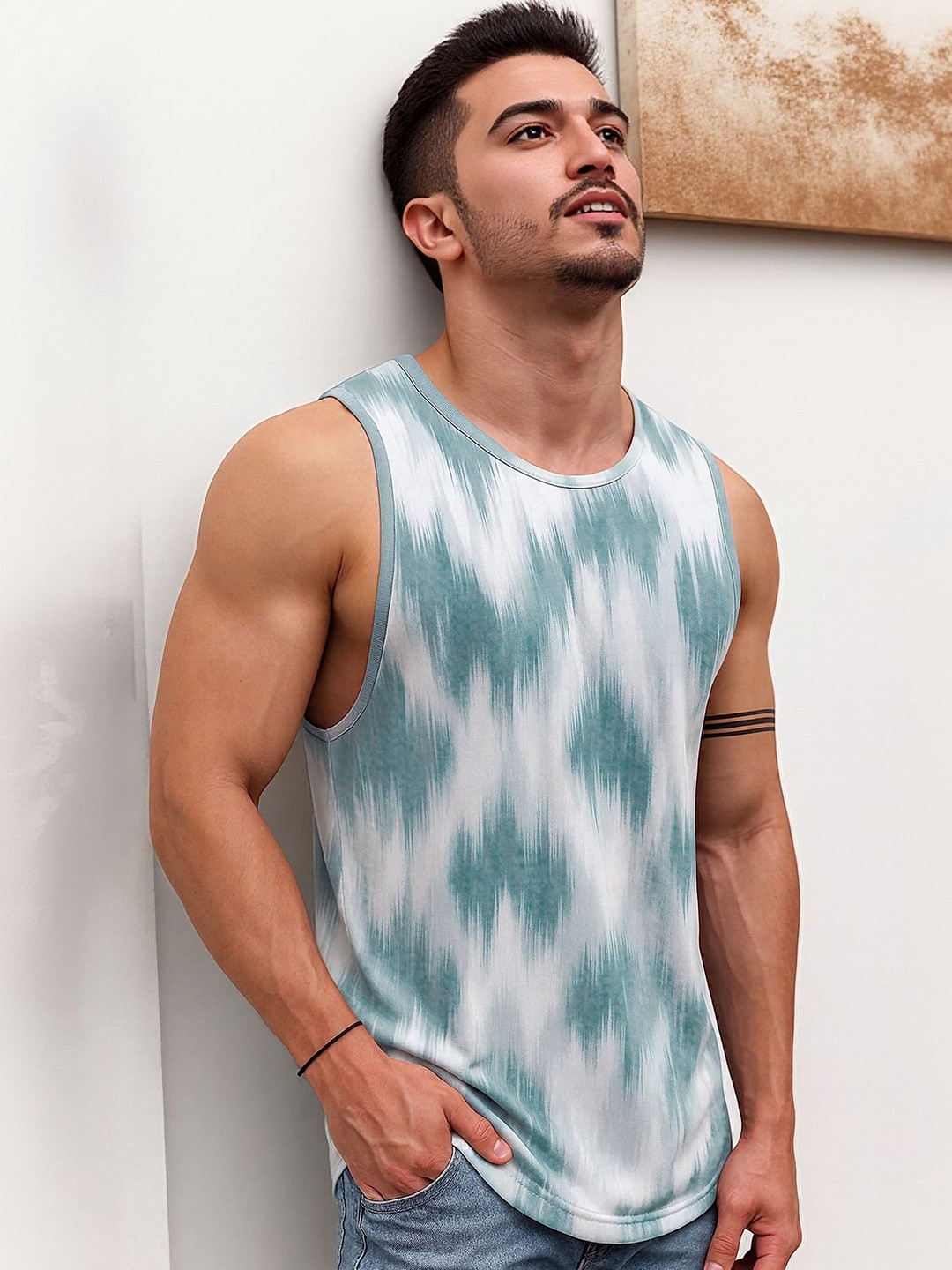 JUMPCUTS Printed Round Neck Gym Vest