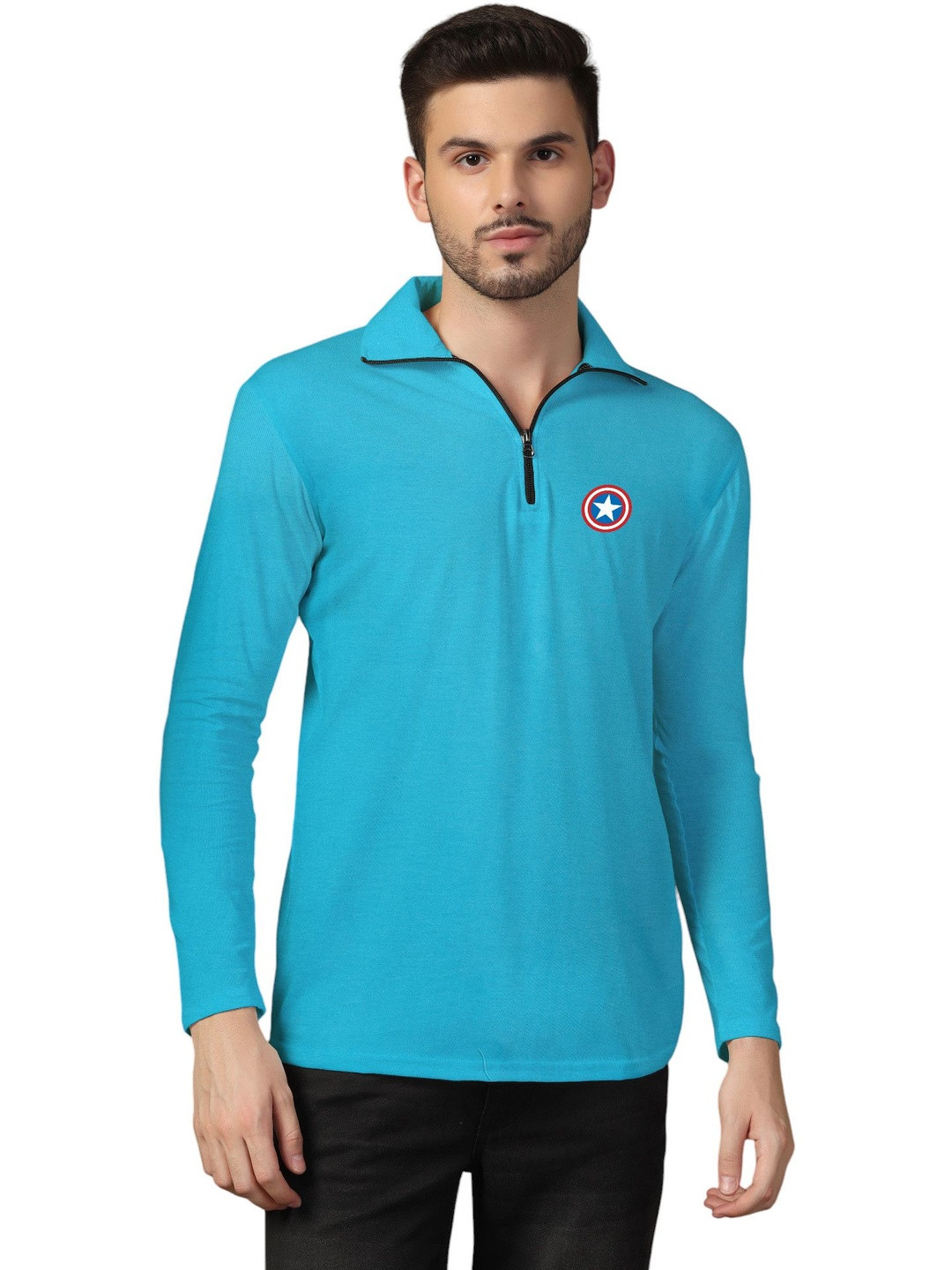 Blisstone Men Brand Logo Captain America Printed Polo Collar T-shirt