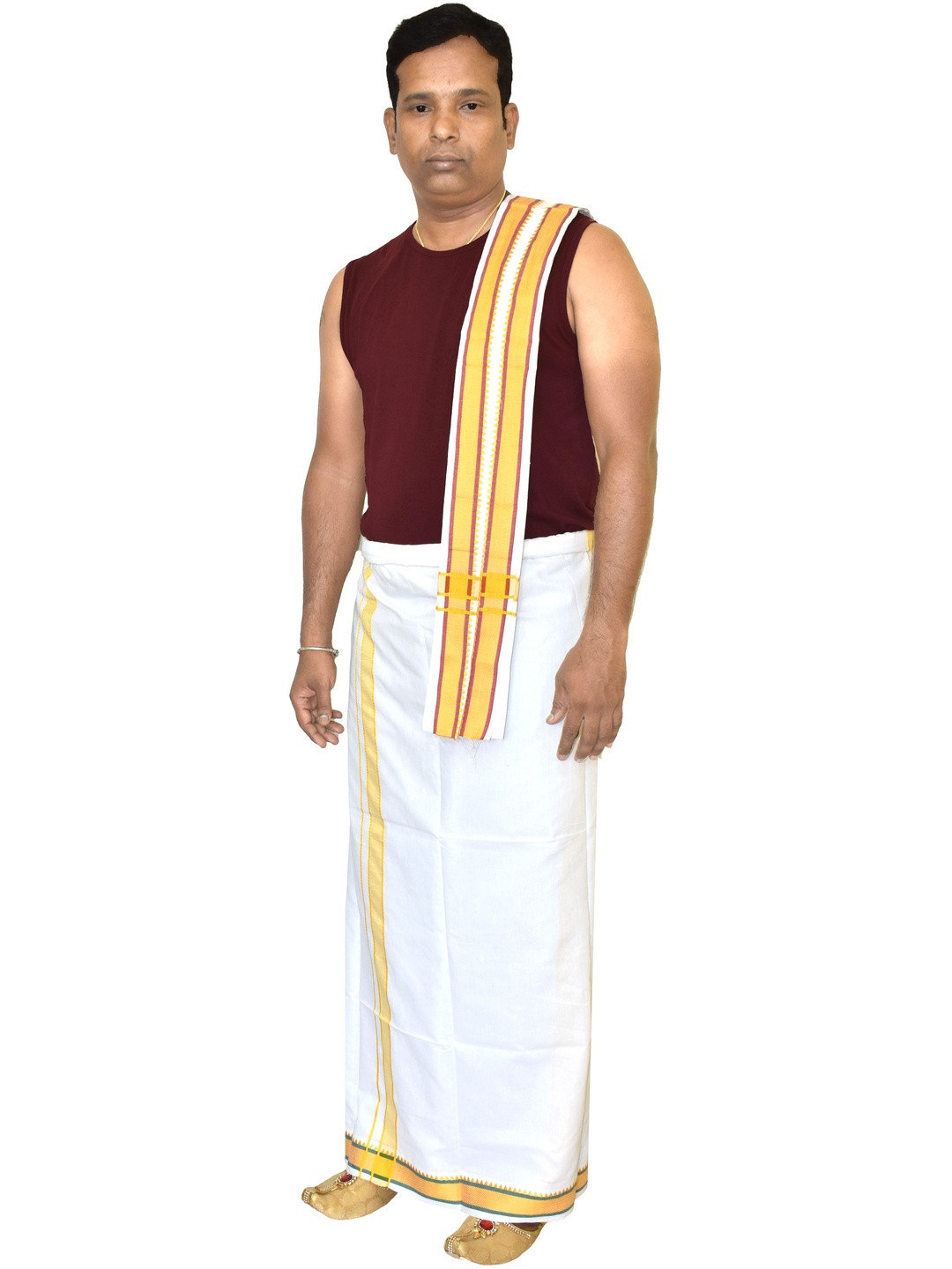 TUNI MANI Men Cotton Padi Pettu Border Dhoti With Towel