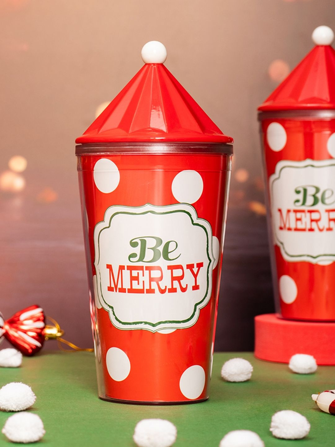 The Zappy Box Red & White Single Plastic Be Merry Christmas Themed Sipper Water Bottle