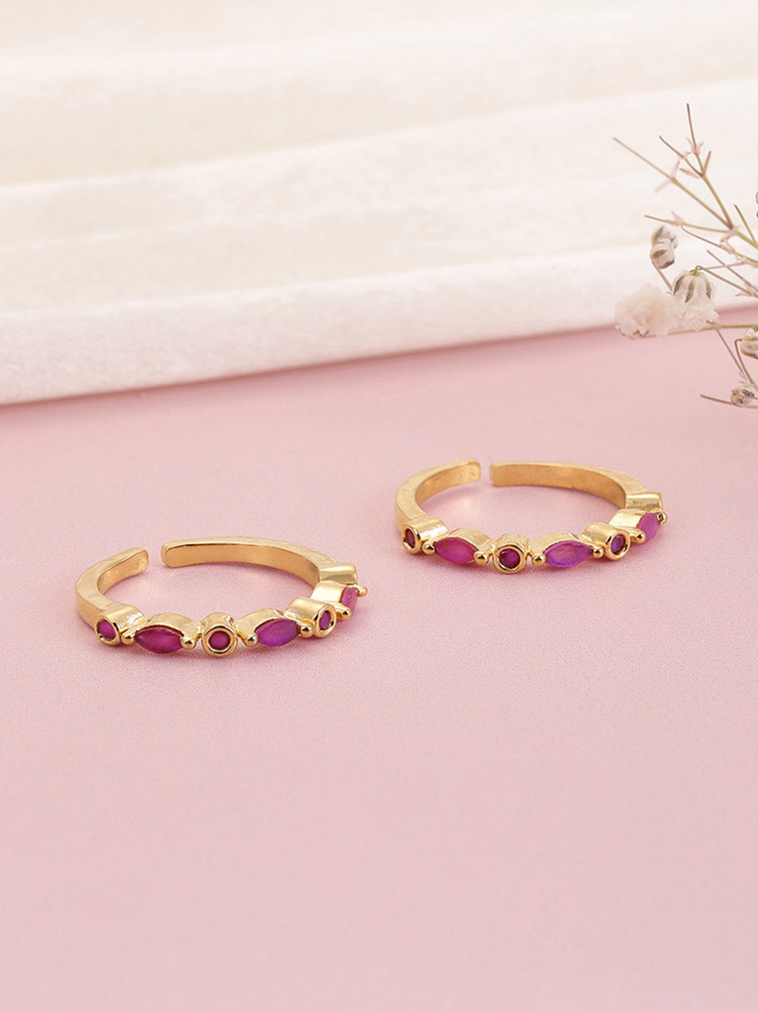 Peora Gold-Plated Faux Ruby-Studded Toe Rings