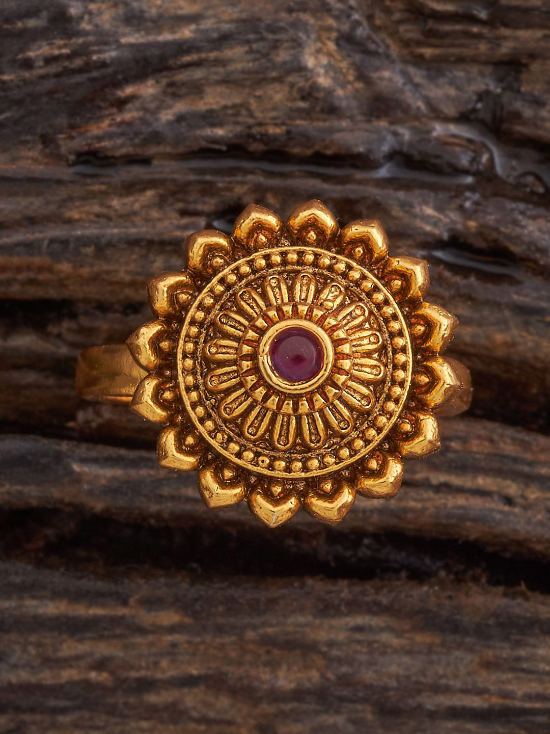 Kushal's Fashion Jewellery Ruby Gold-Plated Antique Finger Ring