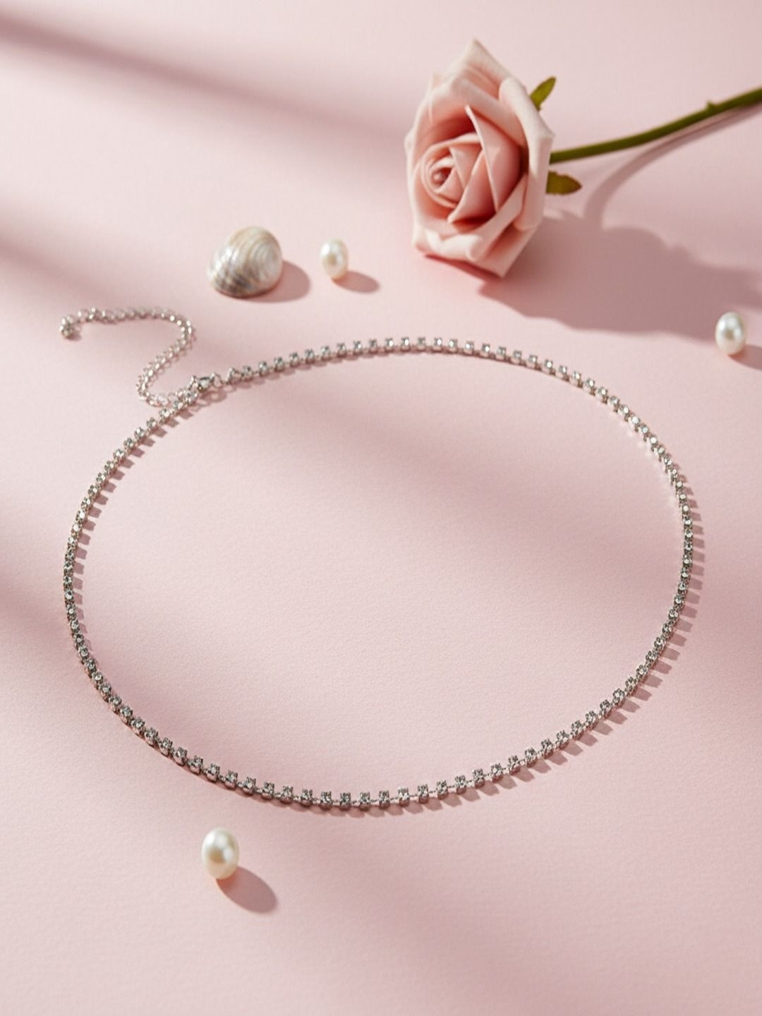 FIMBUL Women Silver-Plated Crystal Stone-Studded Elegant Waist Chain Kamar Bandh