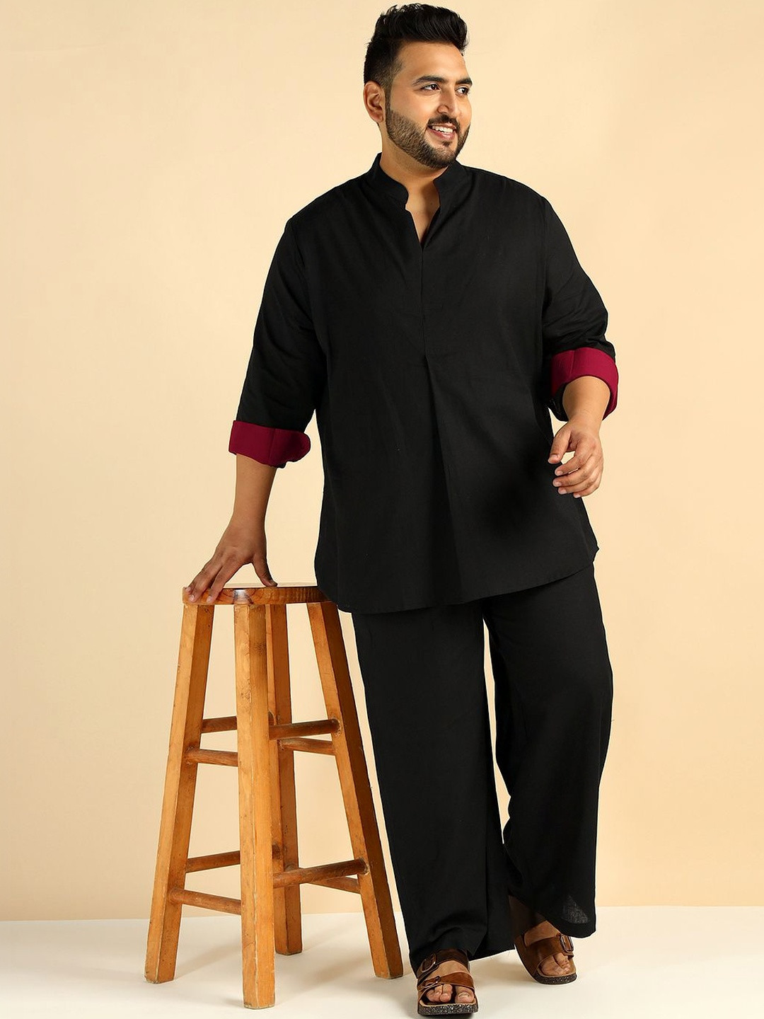 Amanush Plus Size Mandarin Collar Kurta With Trousers Co-Ords