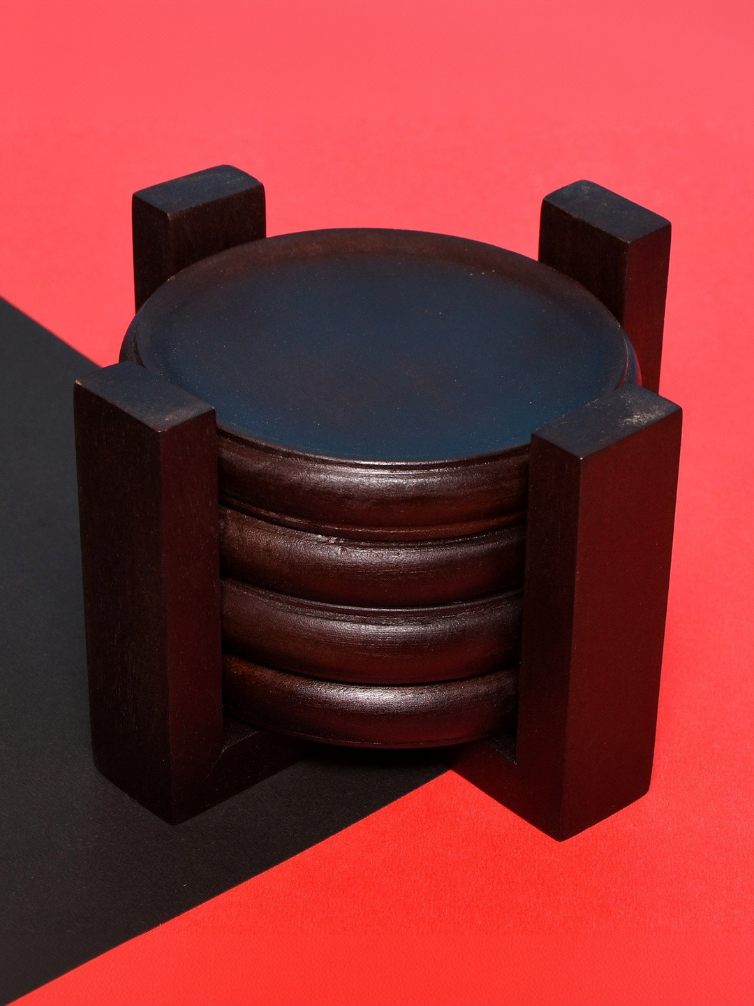 Zunaldo Brown Wooden Coaster with Stand