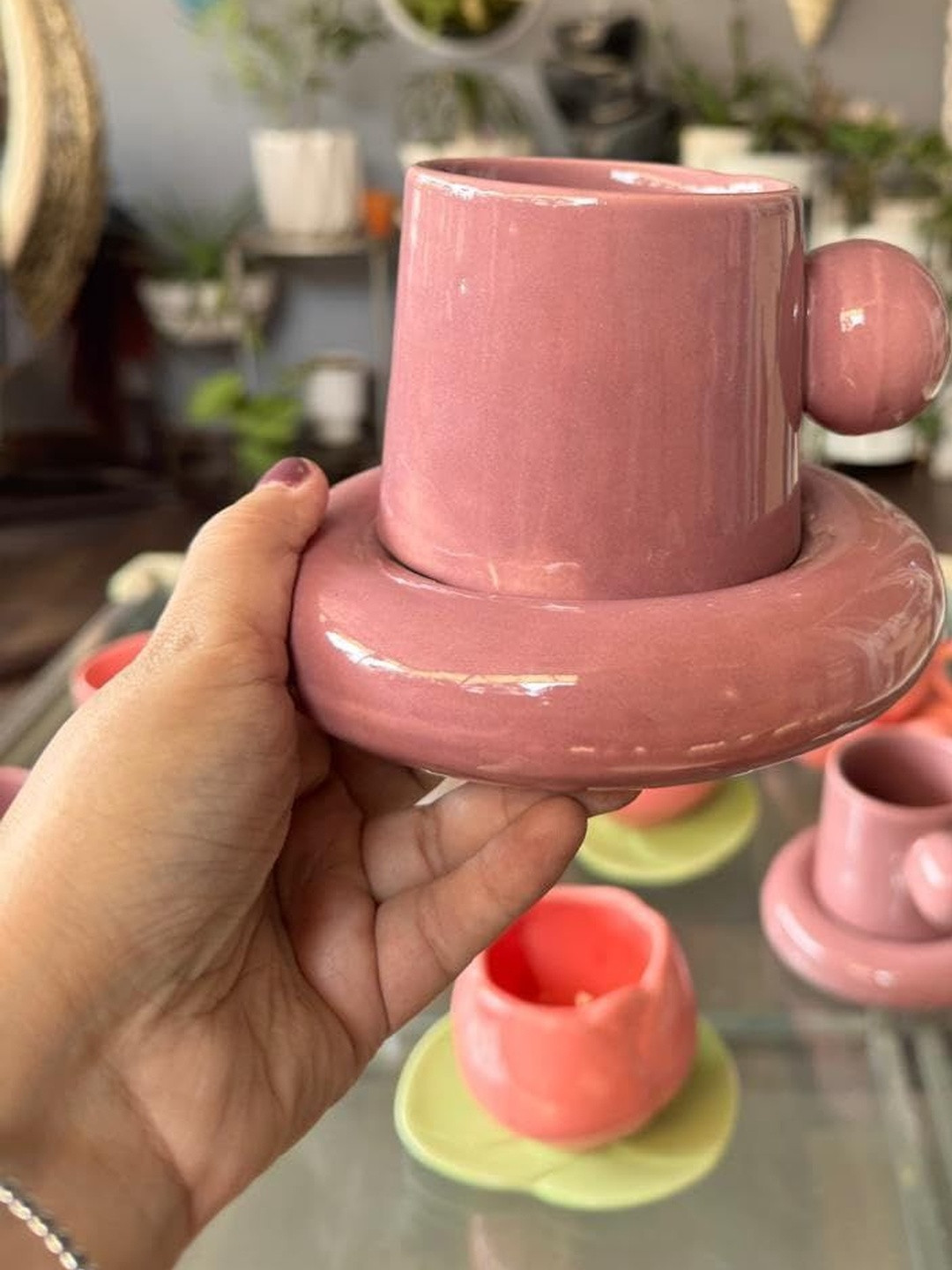 Dainty Little Shop Pink Solid Ceramic Glossy 350ml Mug with Ball handle