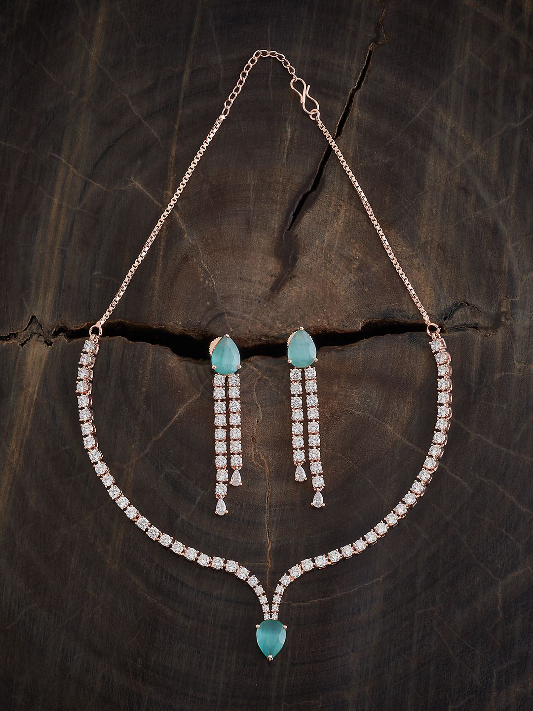 Kushal's Fashion Jewellery Rose Gold-Plated Zircon Embellished Bridal Necklace Set