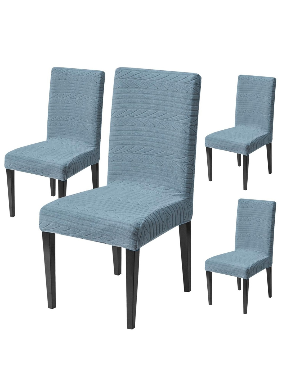 HOUSE OF QUIRK Set Of 4 Blue Woven Design Jacquard 220 GSM Dining Seat Slipcover