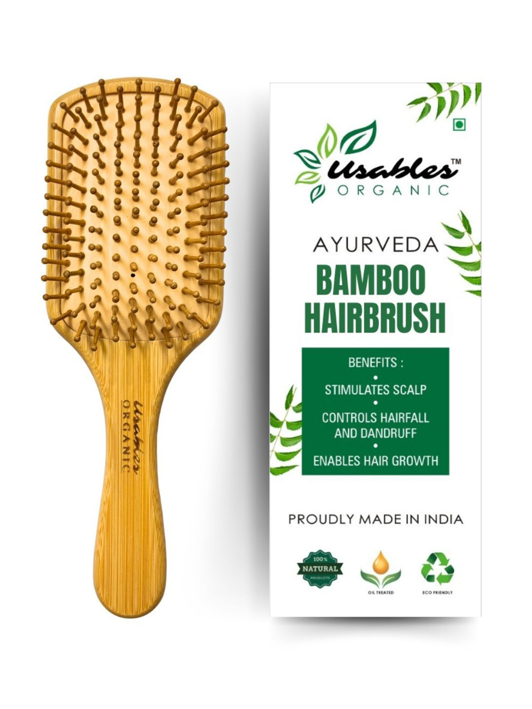 Usables ORGANIC Unisex Brown 100% Natural Bamboo Paddle Brush
