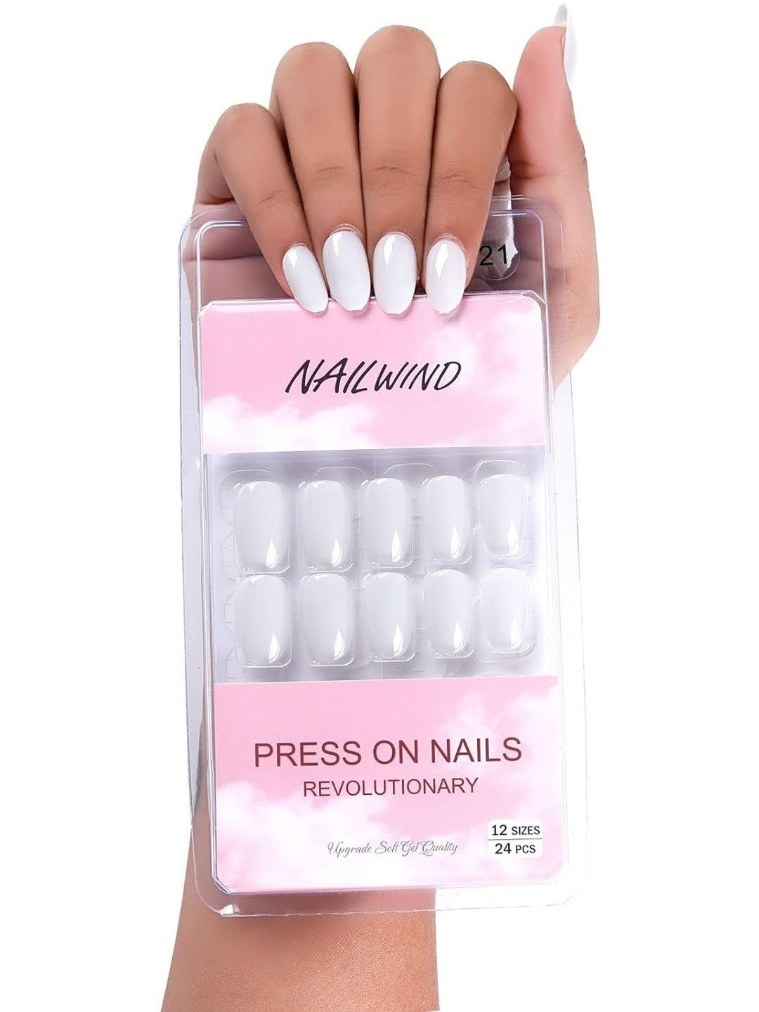 NAILWIND Set Of 24 Press On Nails - White - V-21