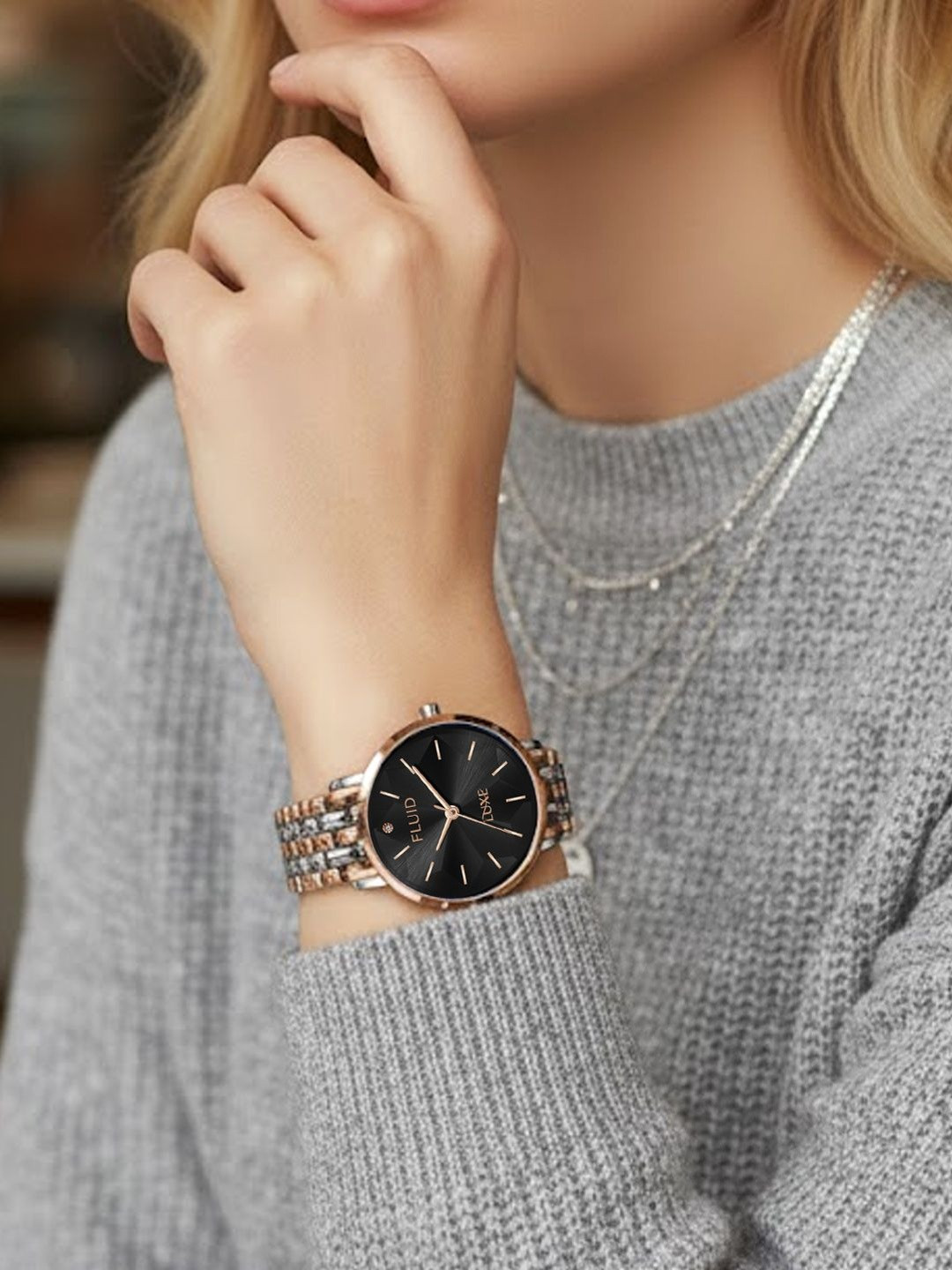 FLUID Women Brass Dial & Bracelet Style Straps Analogue Watch FL-Yamini-614-BK