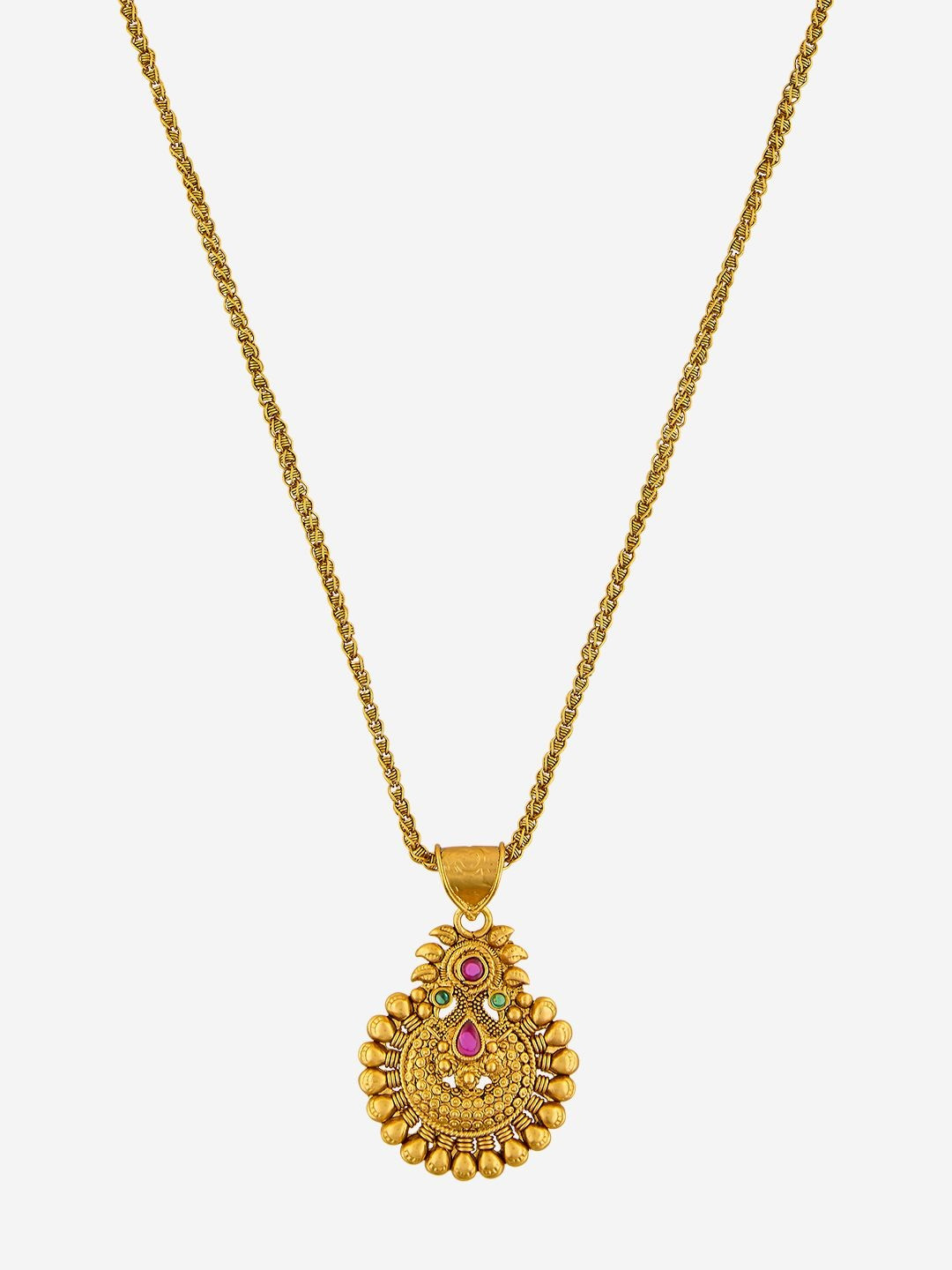 Kushal's Fashion Jewellery Gold-Plated Ruby-Studded Pendant & Chain