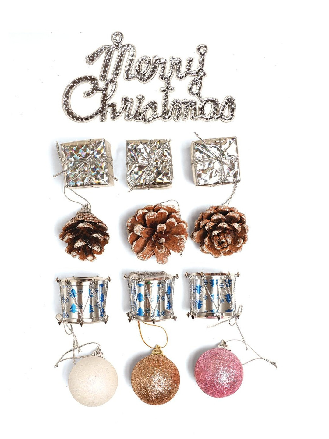 PROKART White & Pink Glittered Premium Christmas Mixed Decorations Ornaments