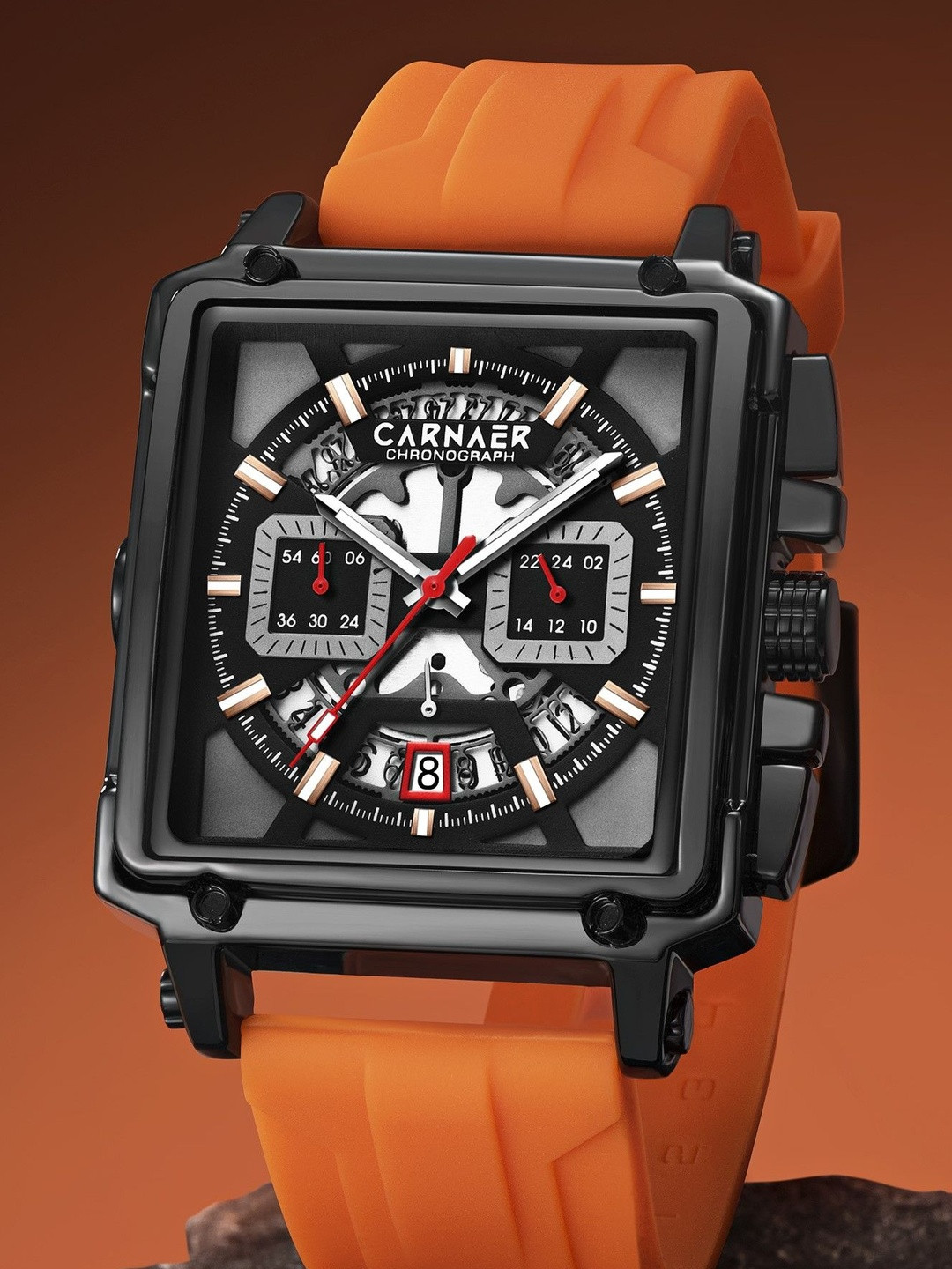 Carnaer Men Dial & Straps Analogue Watch CN-8308-Orng-Blk