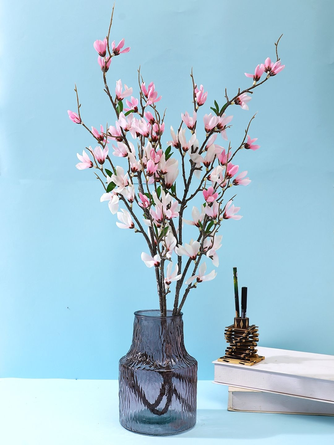 TAYHAA Set of 2 Blush Peach Magnolia Artificial Flower Stems