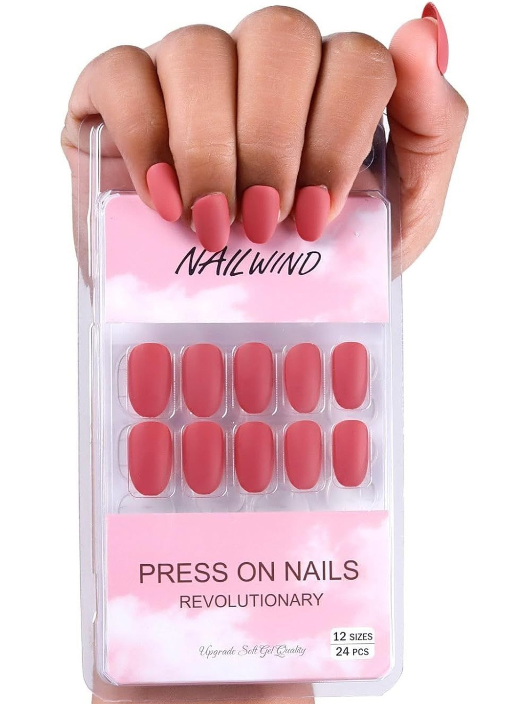 NAILWIND Set Of 24 Press On Nails - Pink- V-37