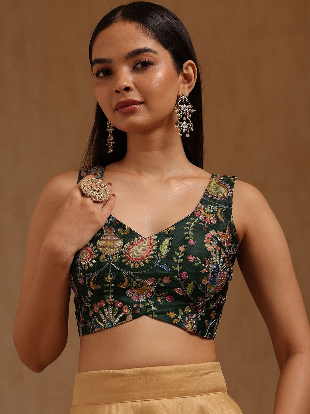 Soch Botanical Printed with Embroidered Padded Blouse With Sequins