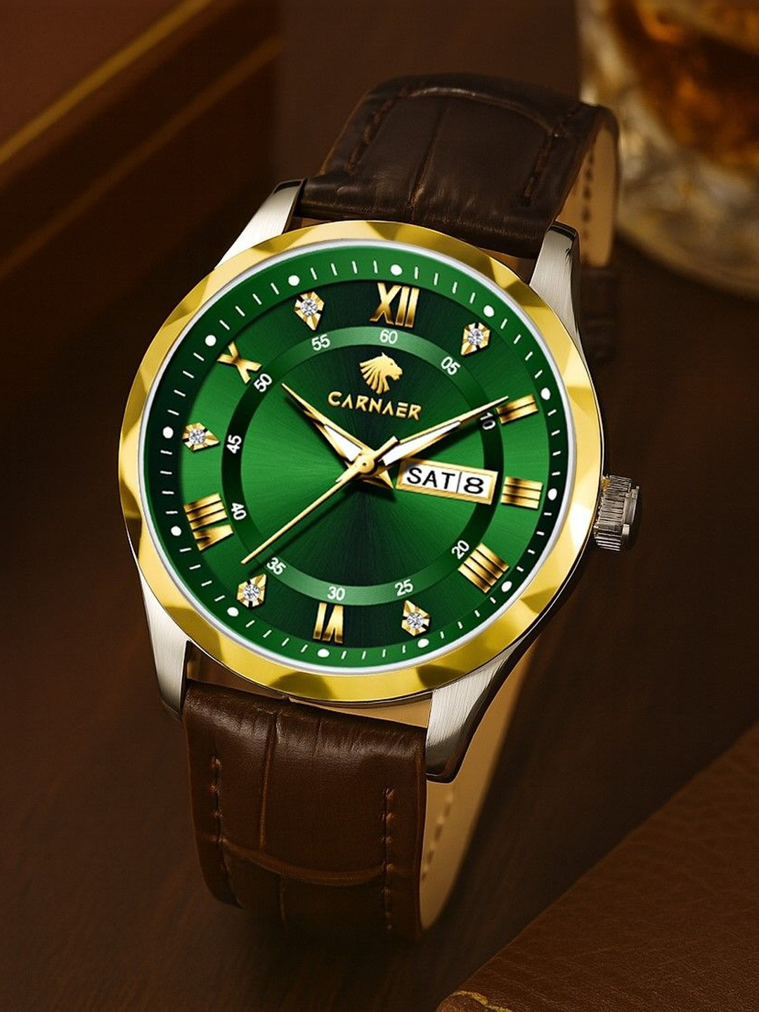 Carnaer Men Patterned Dial & Leather Wrap Around Straps Analogue Watch CN-6102-Brn-Grn