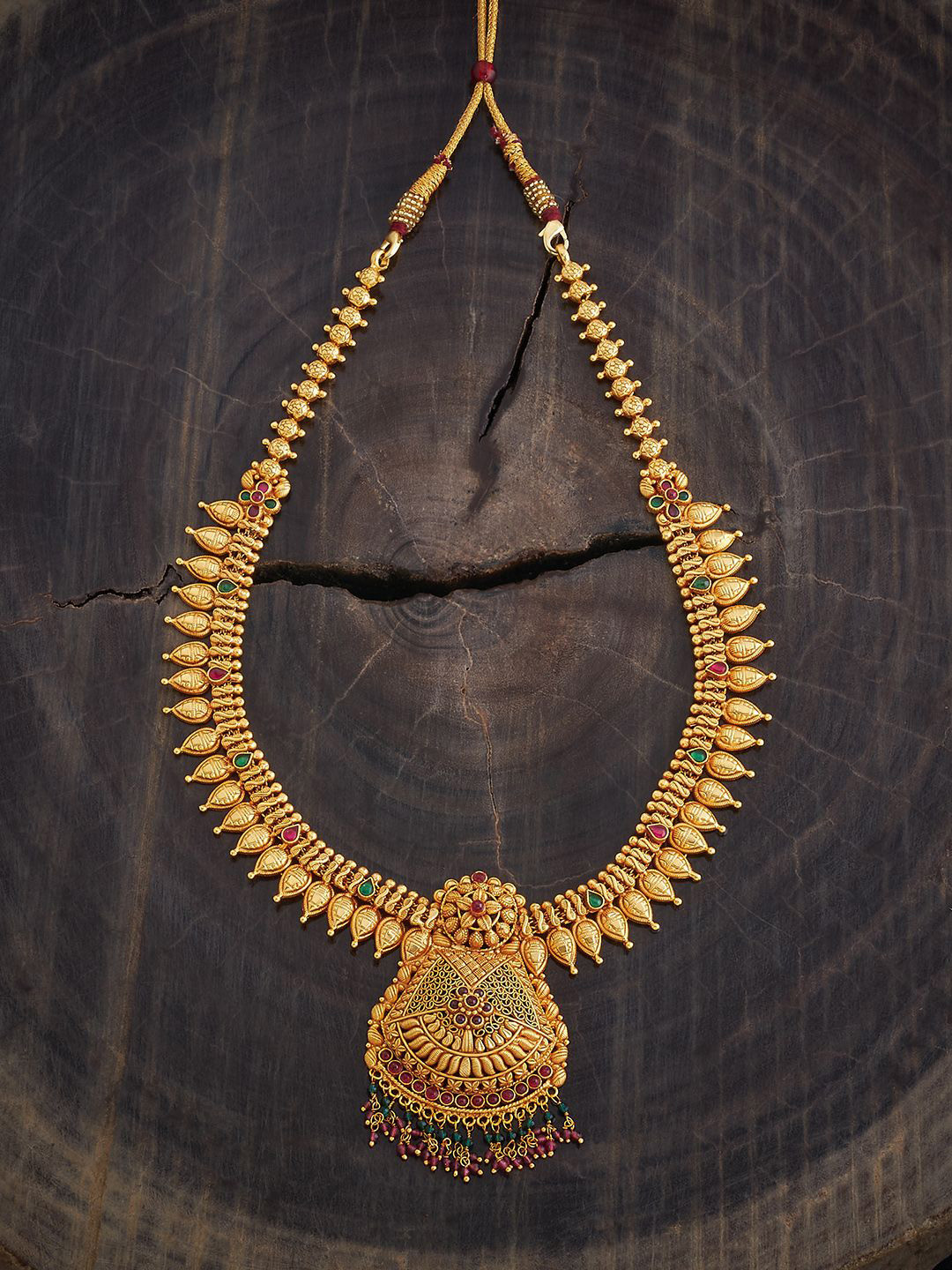 Kushal's Fashion Jewellery Embellished Bridal 92.5 Silver Gold-Plated Ruby Necklace