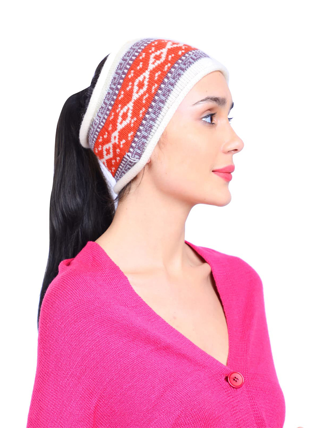 Bharatasya Women Cream-Coloured & Orange Beanie