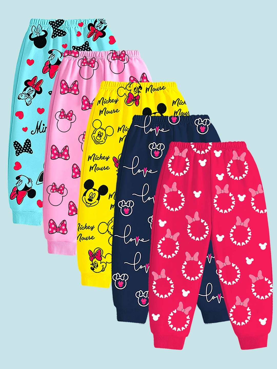 YK Disney Girls Pack Of 5 Printed Regular-Fit Track Pants