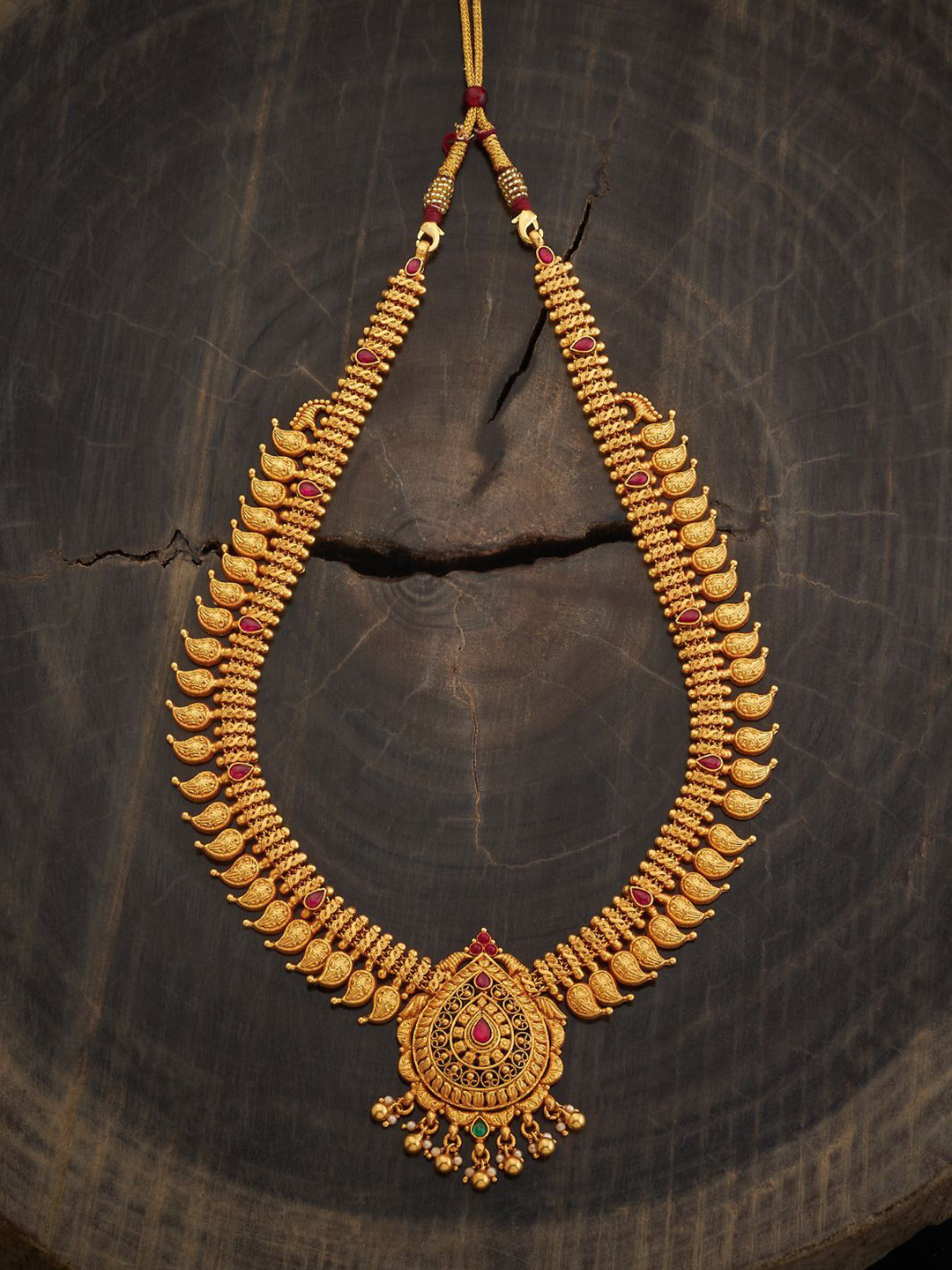 Kushal's Fashion Jewellery 92.5 Pure Silver Gold-Plated Antique Necklace