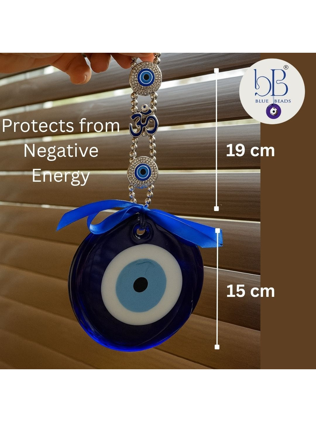 BLUE BEADS Blue & White OM Symbol Evil Eye Wall Hanging Windchimes
