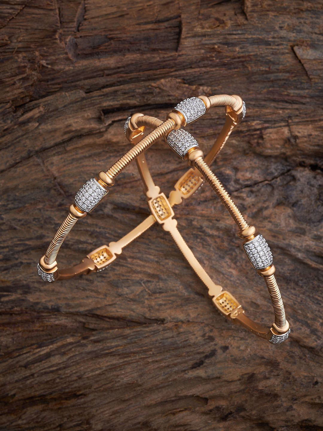 Kushal's Fashion Jewellery Set Of 2 Rhodium Plated Bangle Stone-Studded Bangles