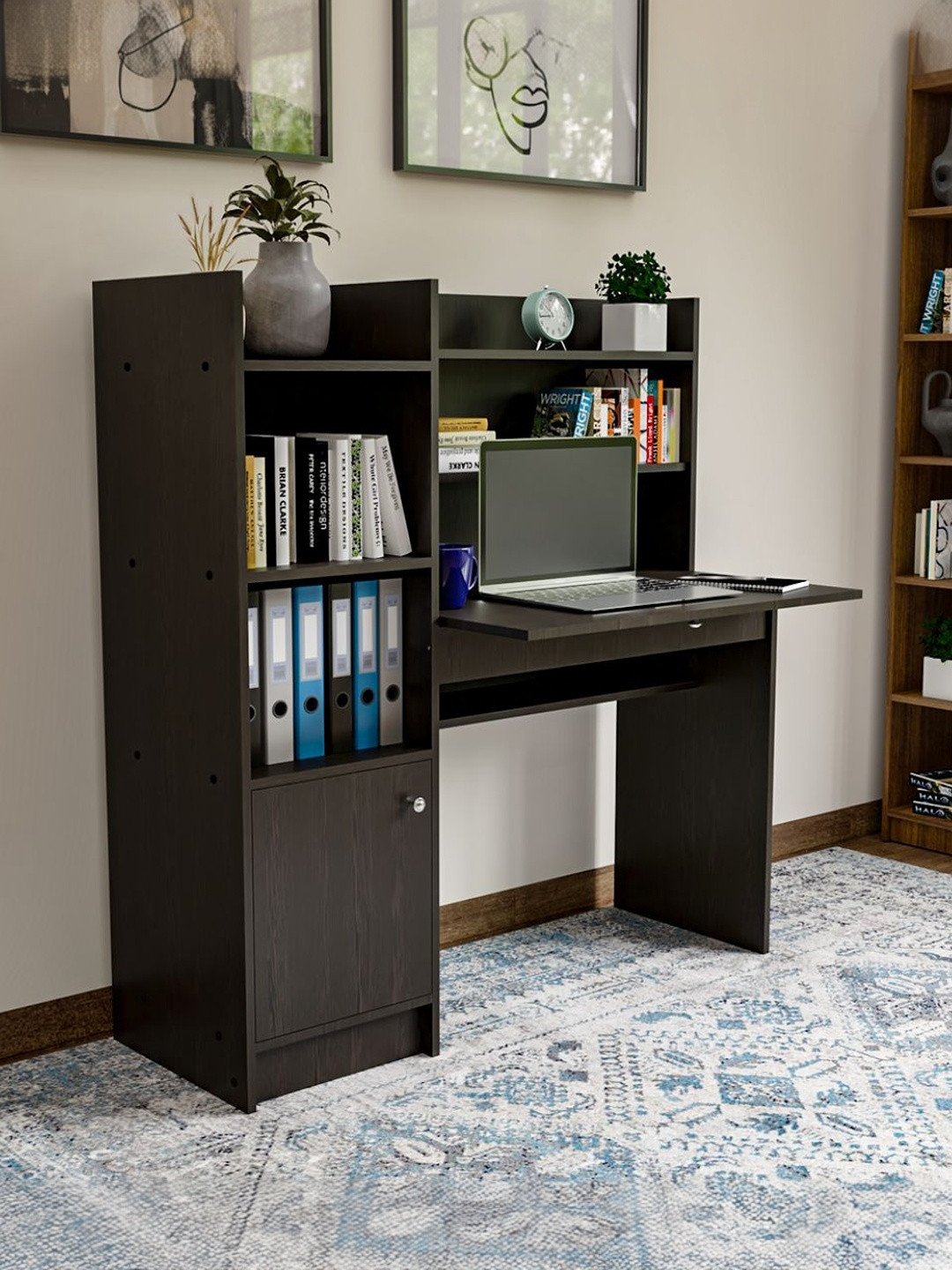 neuspace Phoenix Wenge Engineered Wood Computer Office Study Table with BookShelf