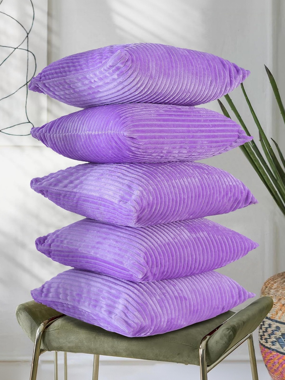RD TREND Lavender Set of 5 Striped Velvet Corduroy Striped Cushion Cover