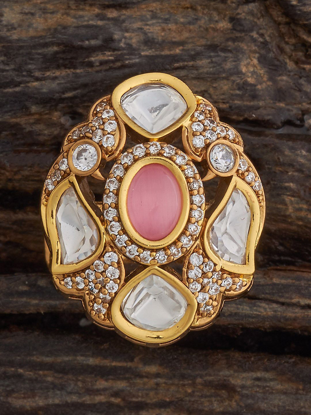 Kushal's Fashion Jewellery Victorian-Plated Kundan-Studded Adjustable Finger Ring