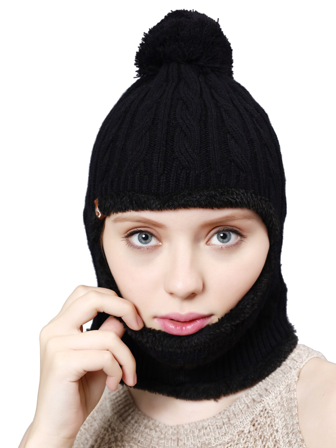 Bharatasya Women Self Designed Acrylic Balaclava Fur Cap