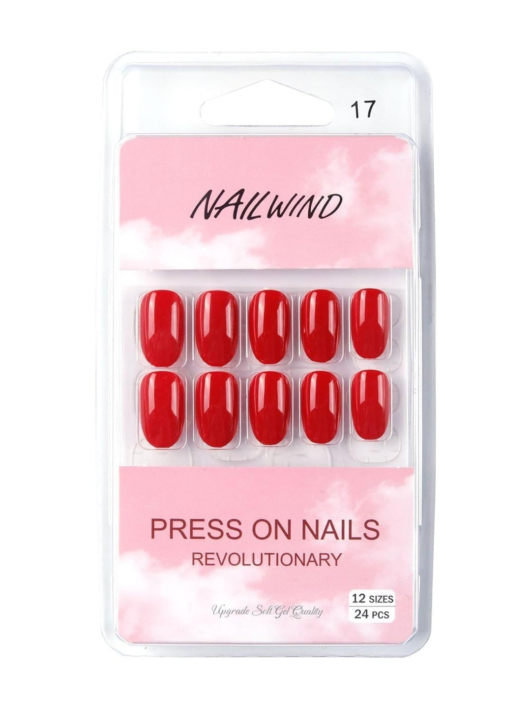 NAILWIND Set Of 24 Press On Nails - Red - V-17