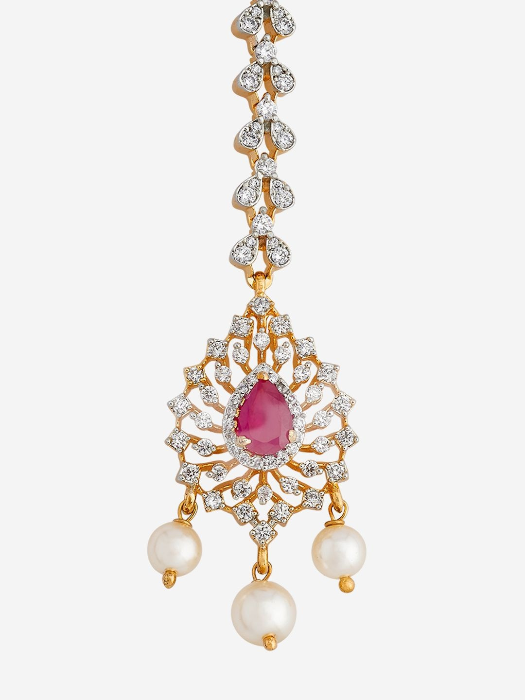 Kushal's Fashion Jewellery Rby Gold-Plated Zircon Maang Tikka Head Jewellery