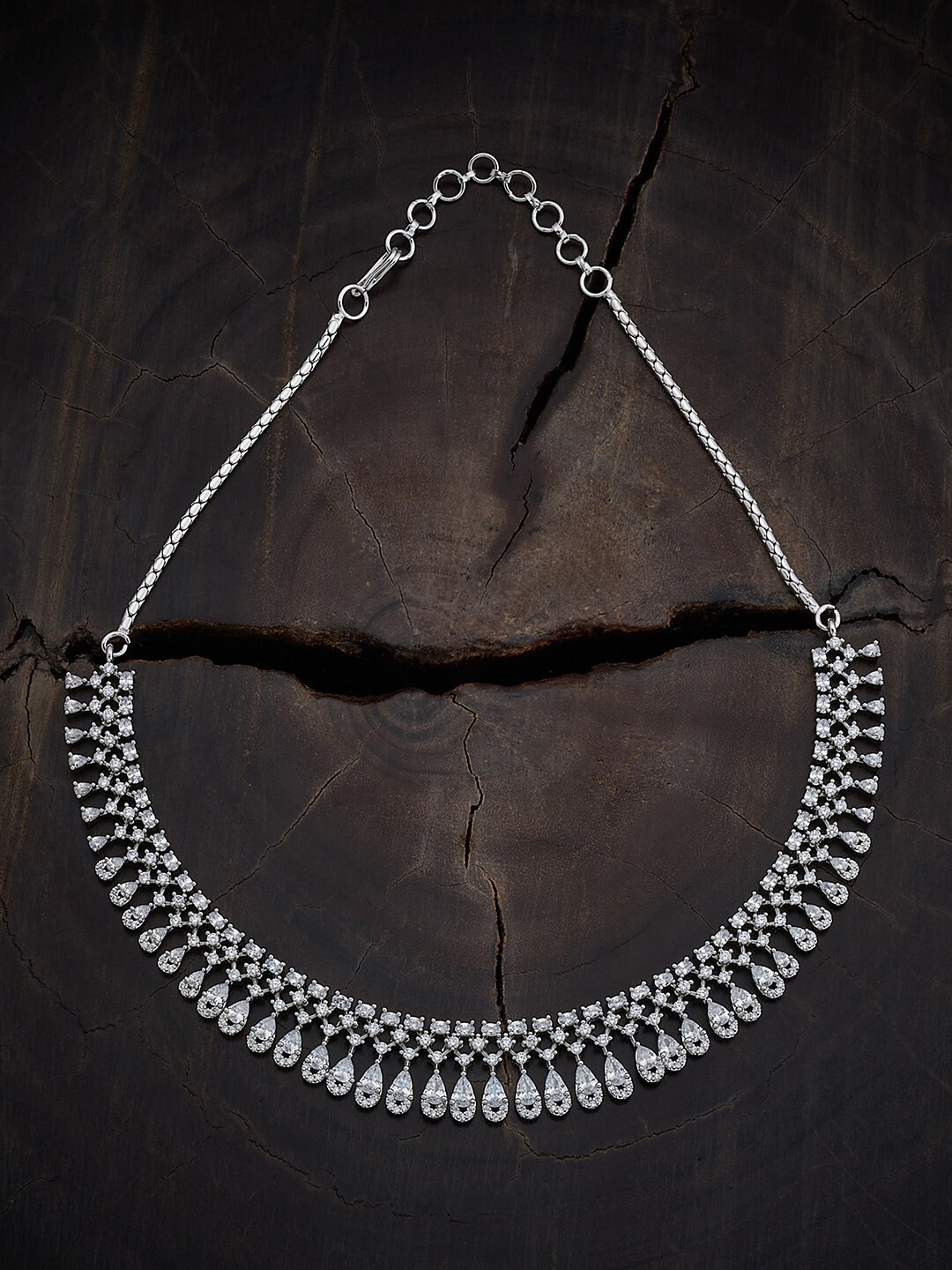 Kushal's Fashion Jewellery Copper Rhodium-Plated Cubic Zirconia Studded Necklace