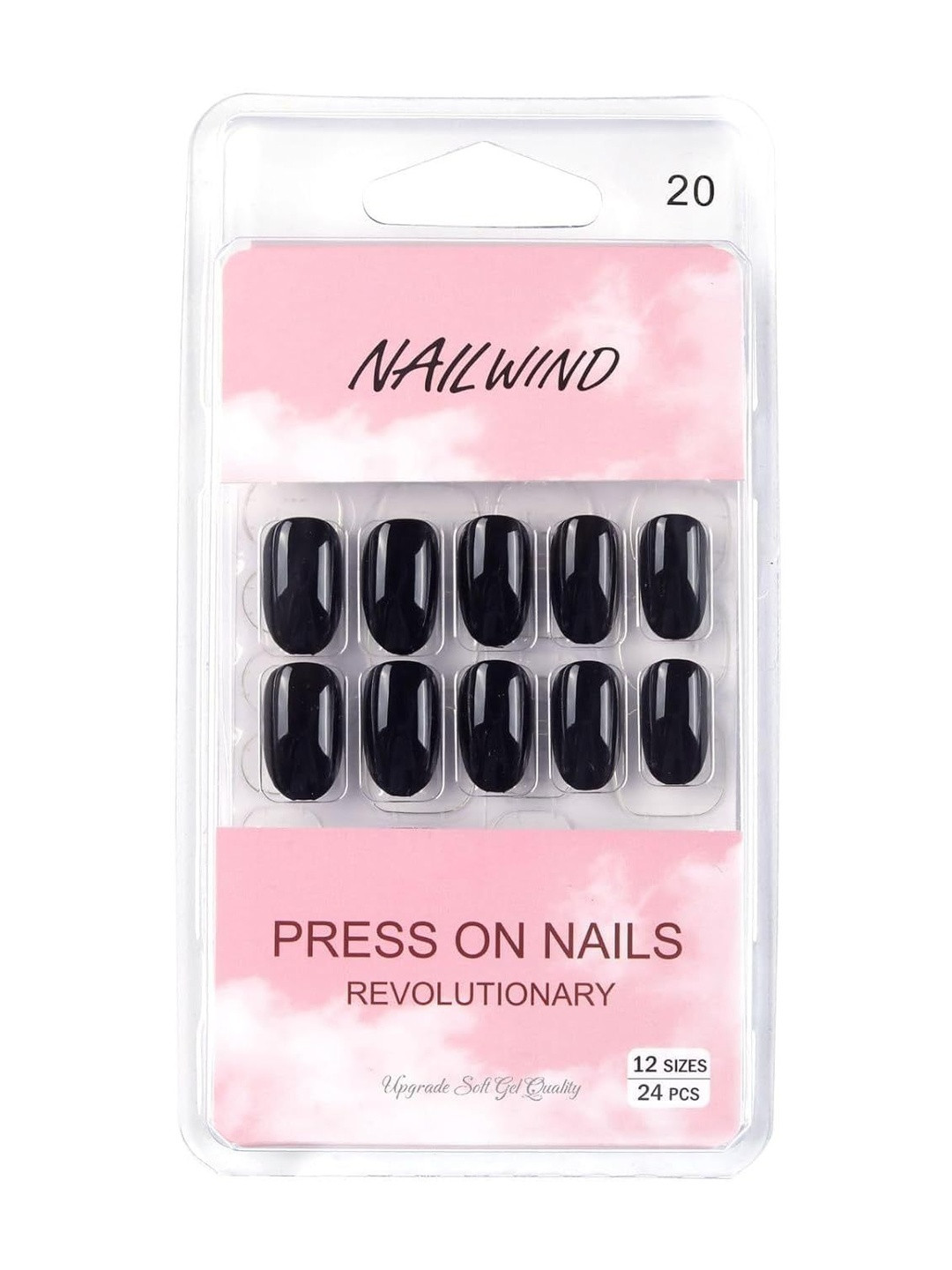 NAILWIND Set Of 24 Press On Nails - Black - V-20