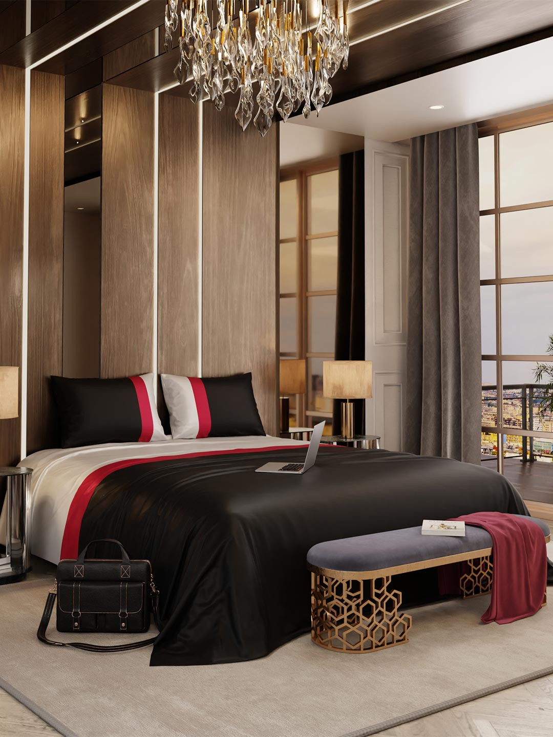 Stoa Paris Urbain Collection Black Striped Sateen 300 TC King Fine Bedsheet with 2 Pillow Covers-90 x 108 inches