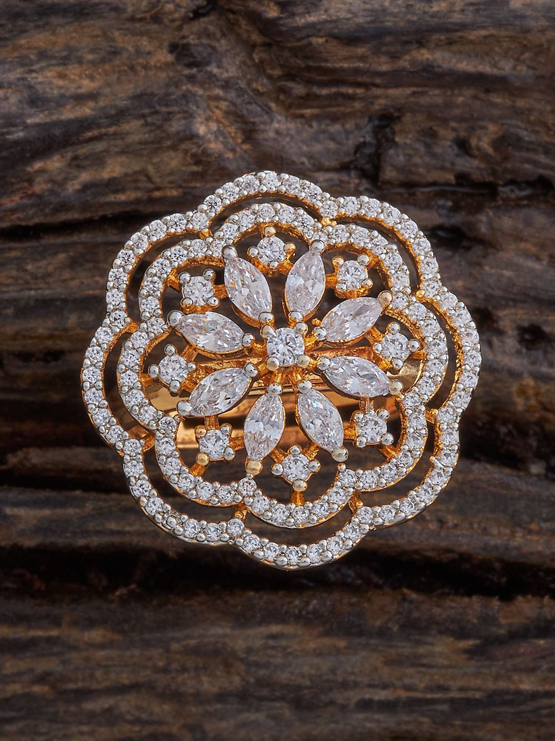 Kushal's Fashion Jewellery Rose Gold-Embellished Bridal Teardrop  Zircon Drop Earrings