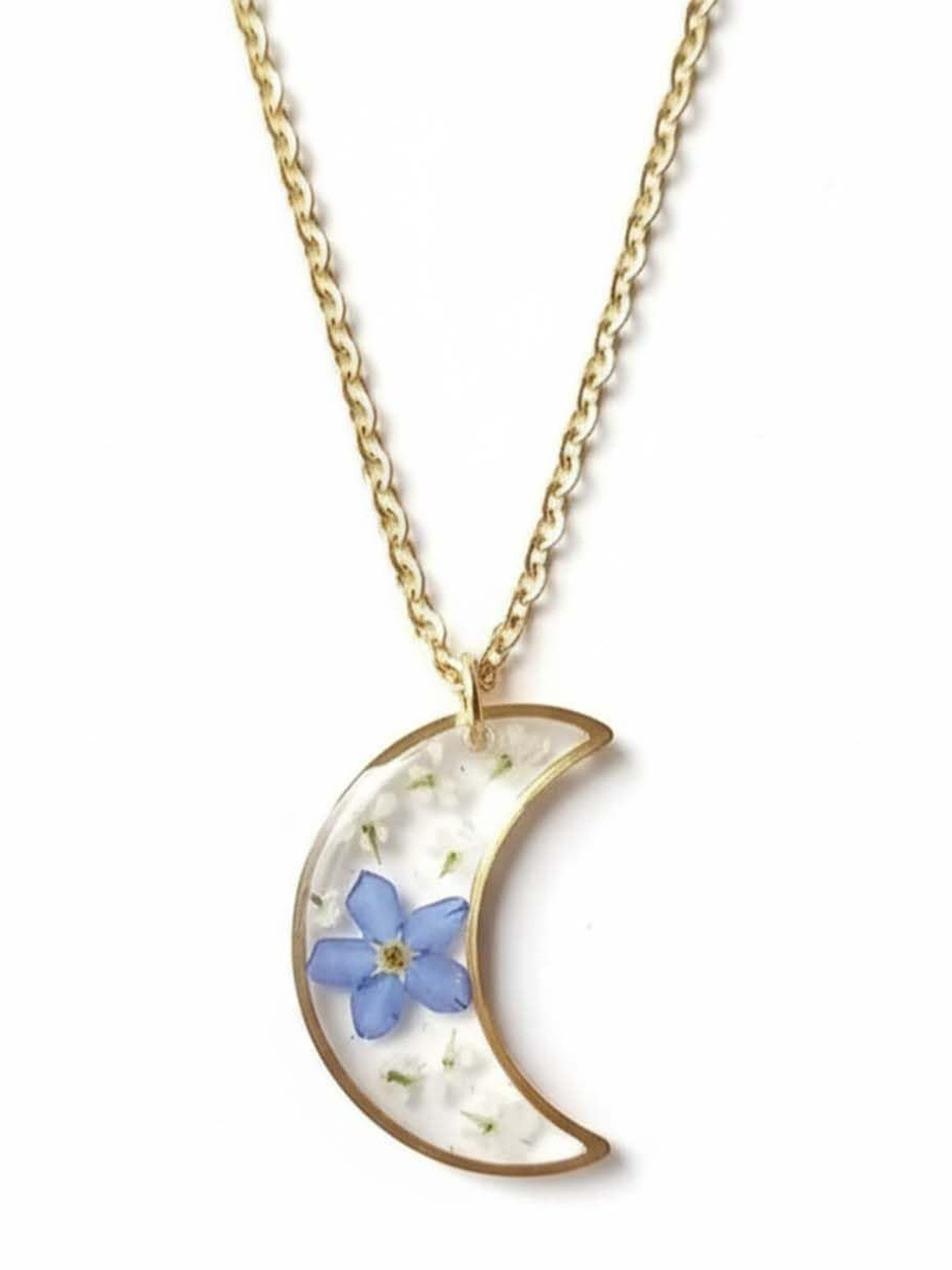 Dainty Little Shop Moon Real Pressed Flowers With Pendant