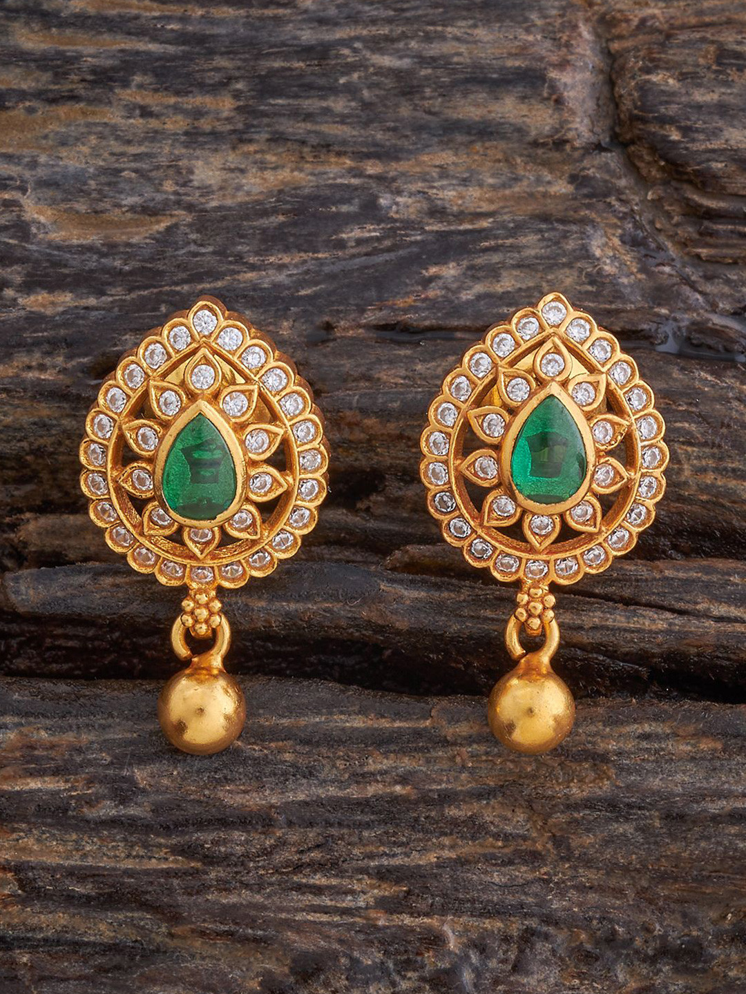 Kushal's Fashion Jewellery Embellished Bridal 92.5 Pure Silver Gold Plated Leaf Studs