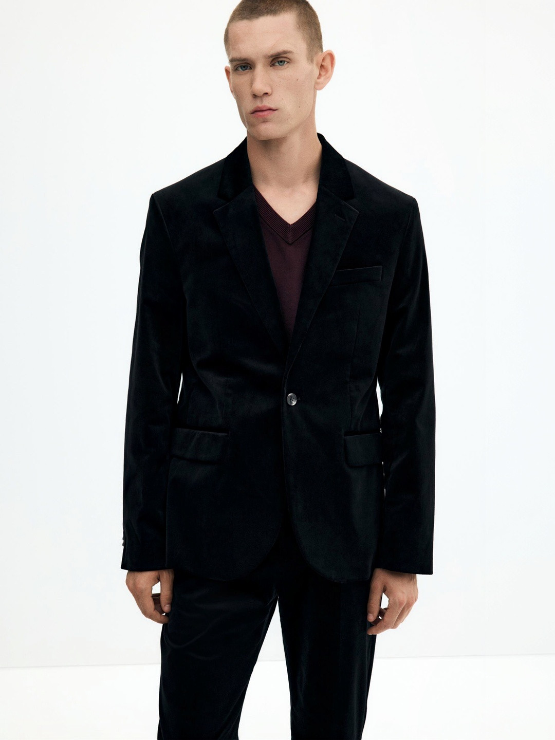 H&M Regular Fit Single-Breasted Velvet Jacket
