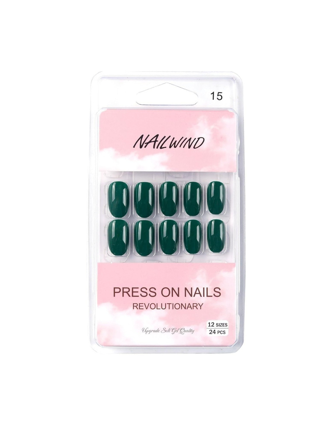 NAILWIND Set Of 24 Press On Nails -Green - V-15