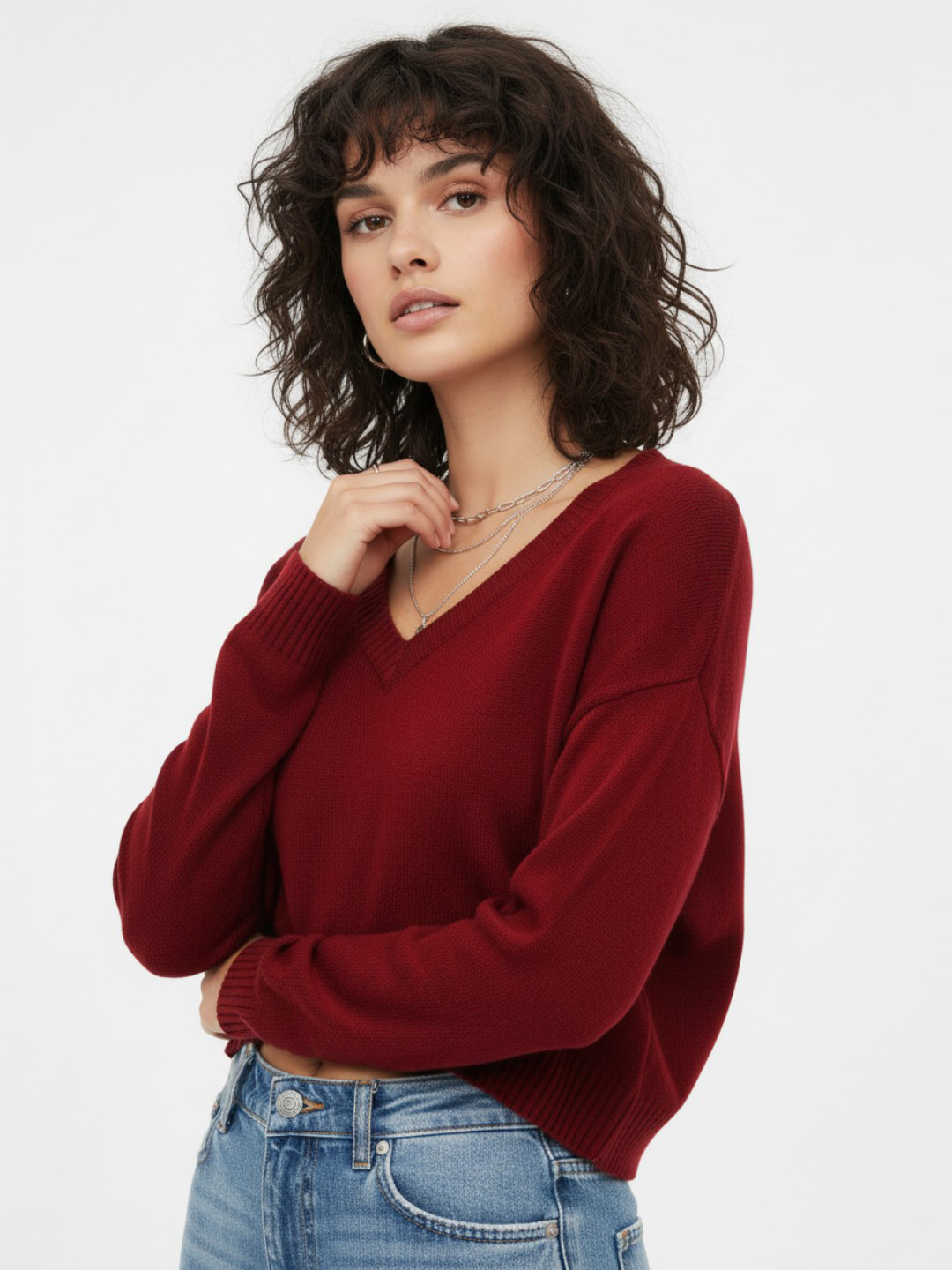 glitchez V-Neck Oversized Cropped Acrylic Pullover