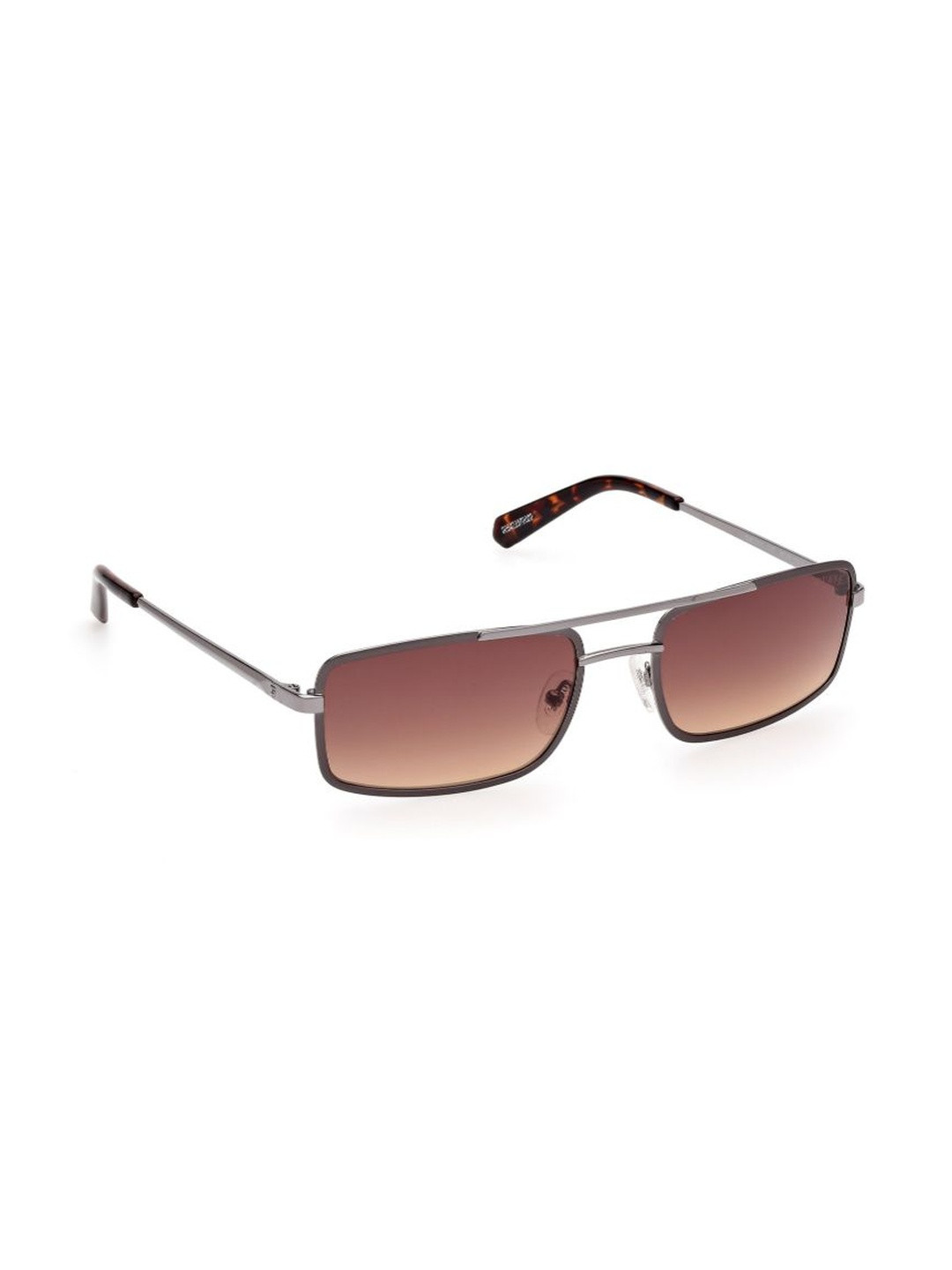 GUESS Men Brown Lens & Gunmetal-Toned Rectangle Sunglasses  with UV Protected Lens