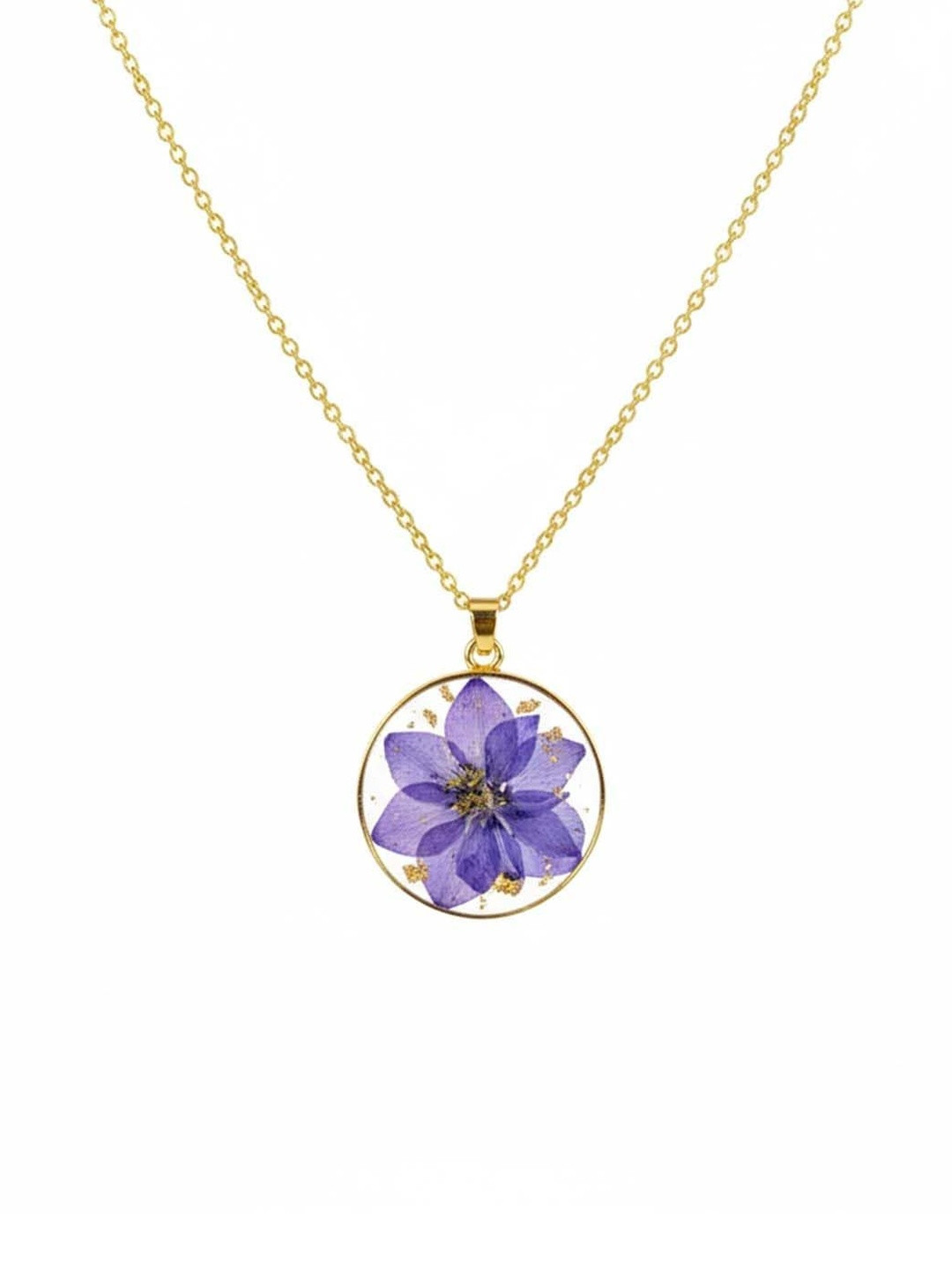 Dainty Little Shop Real Delphinium Consolida Purple Larkspur Flower Pendant