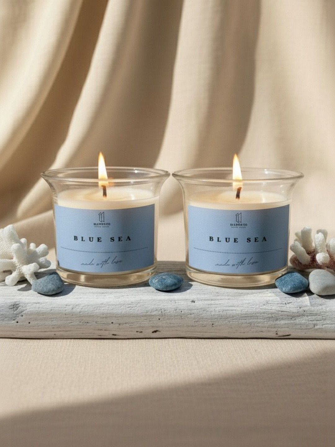 Eleven To Eleven Decor Turquoise Blue & Cream-Coloured 2 pieces Jar Candle